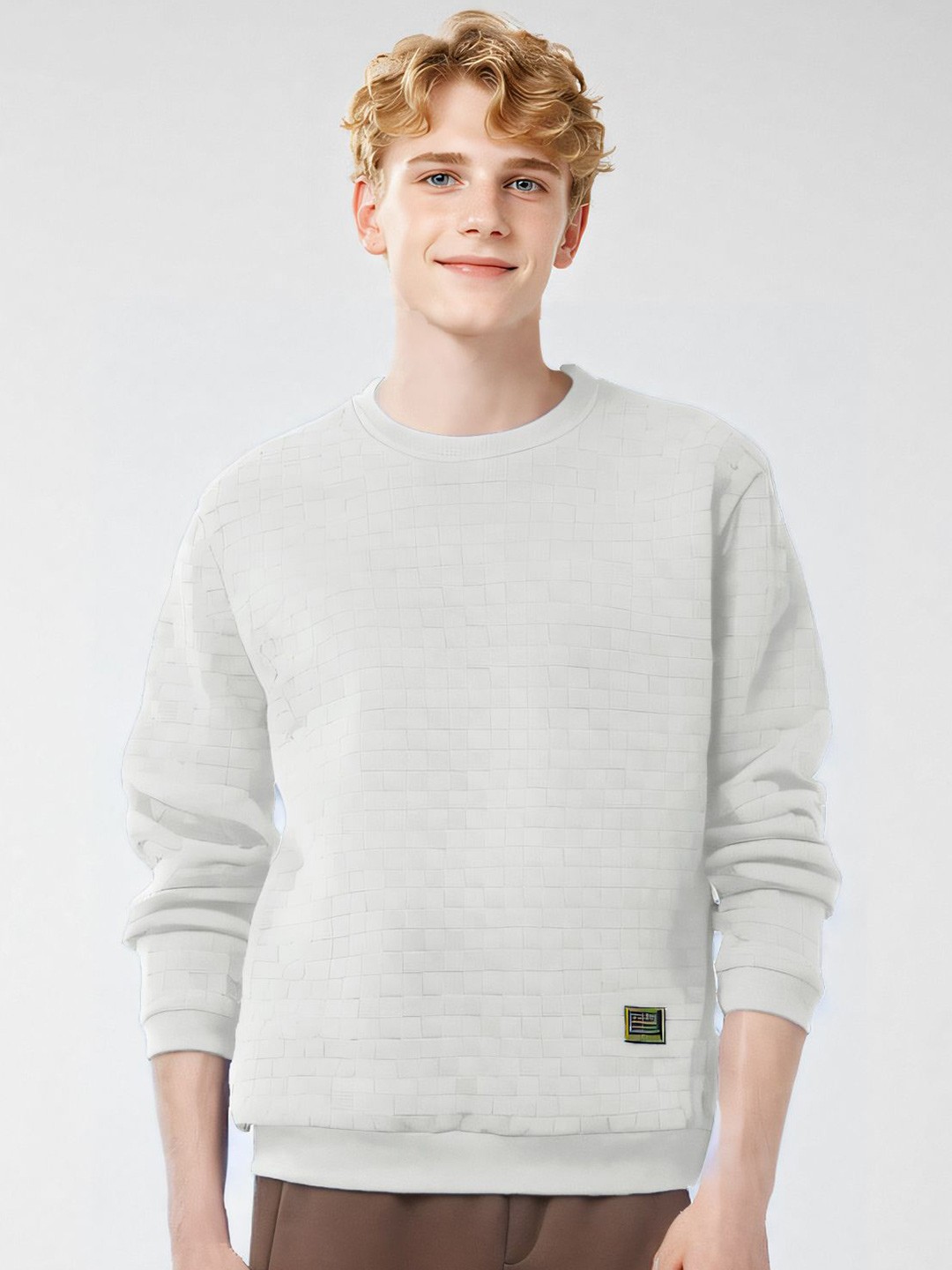 

StyleCast x Revolte Men Checked Long Sleeves Sweatshirt, Off white