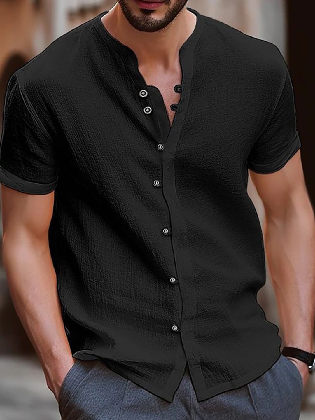 

StyleCast x Revolte Men Opaque Casual Shirt, Black