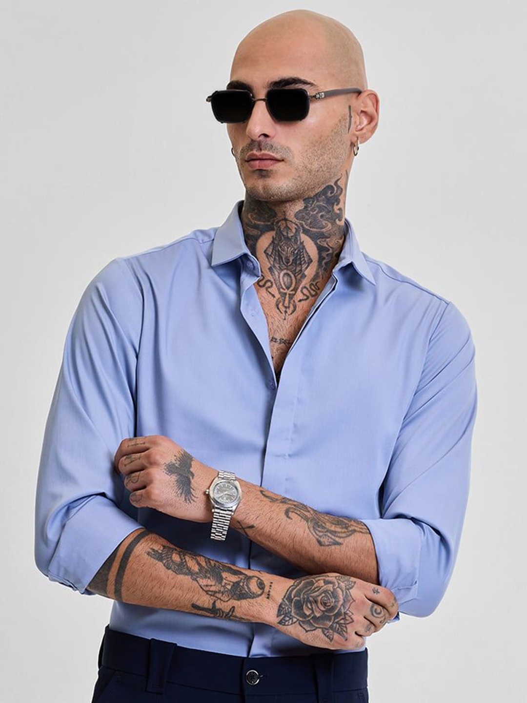 

Snitch Men Smart Slim Fit Opaque Semiformal Shirt, Blue