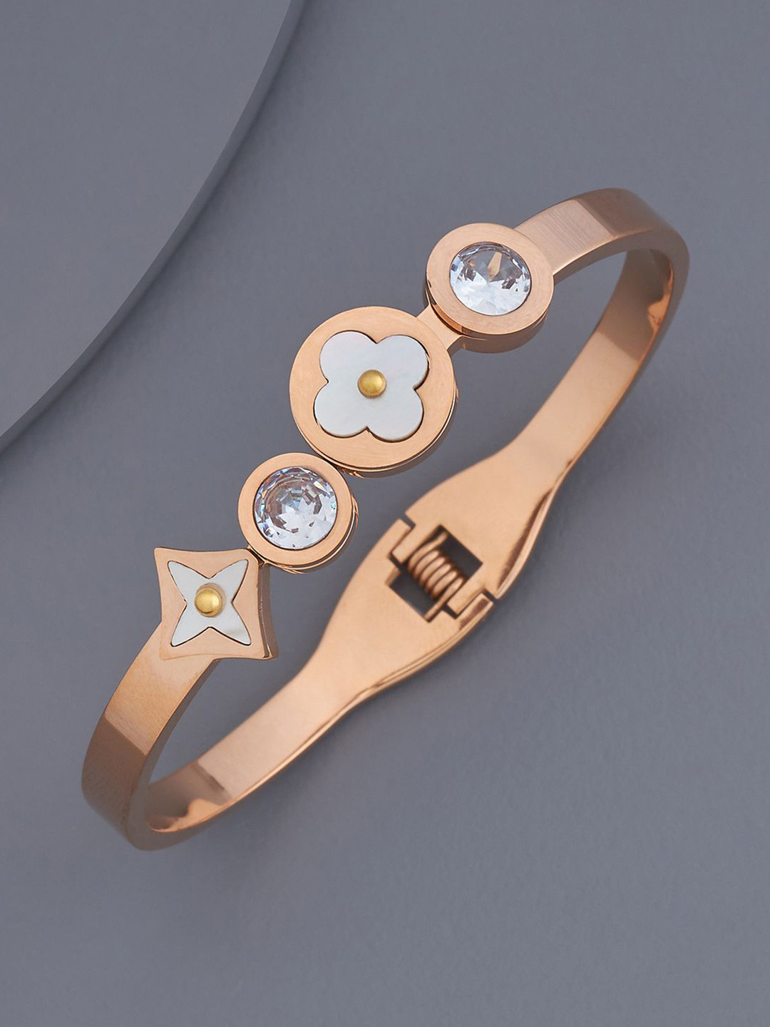 

Kushal's Fashion Jewellery Rose Gold-Plated Stone Studded Cuff Bracelet