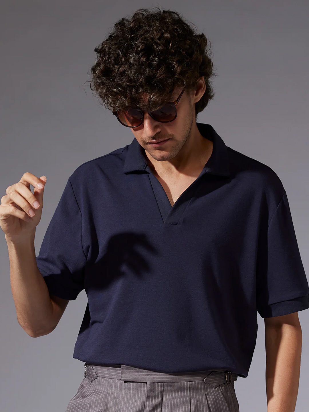 

Bombay Shirt Company Men Polo Collar T-shirt, Navy blue