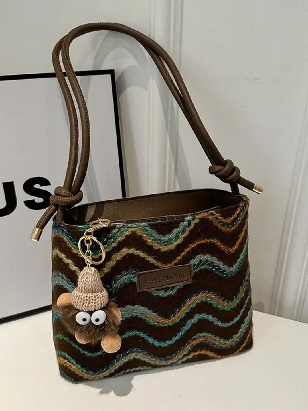 

StyleCast Checked Structured Sling Bag with Quilted, Brown