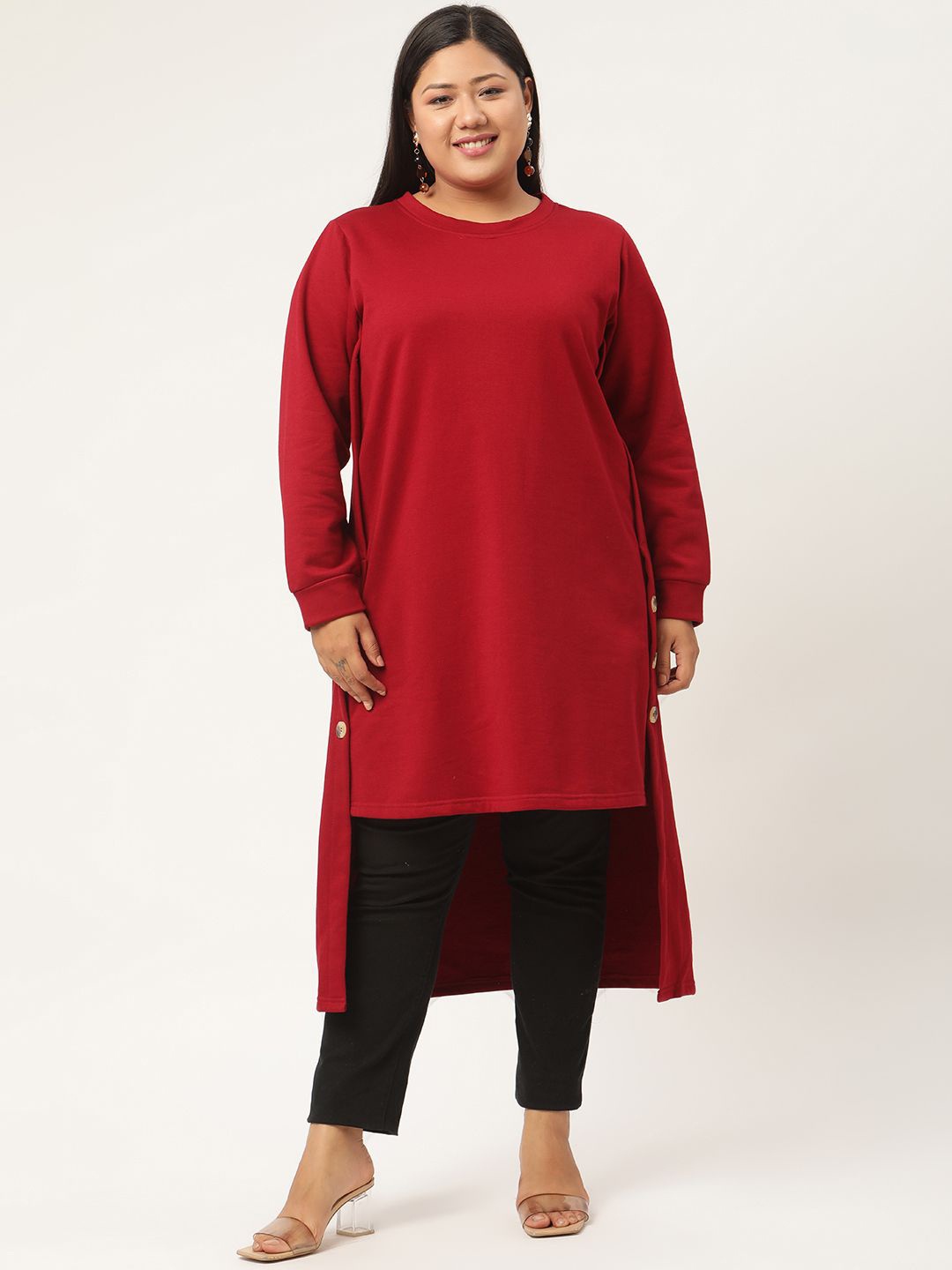 

theRebelinme Women Round Neck Cotton Longline Top, Maroon