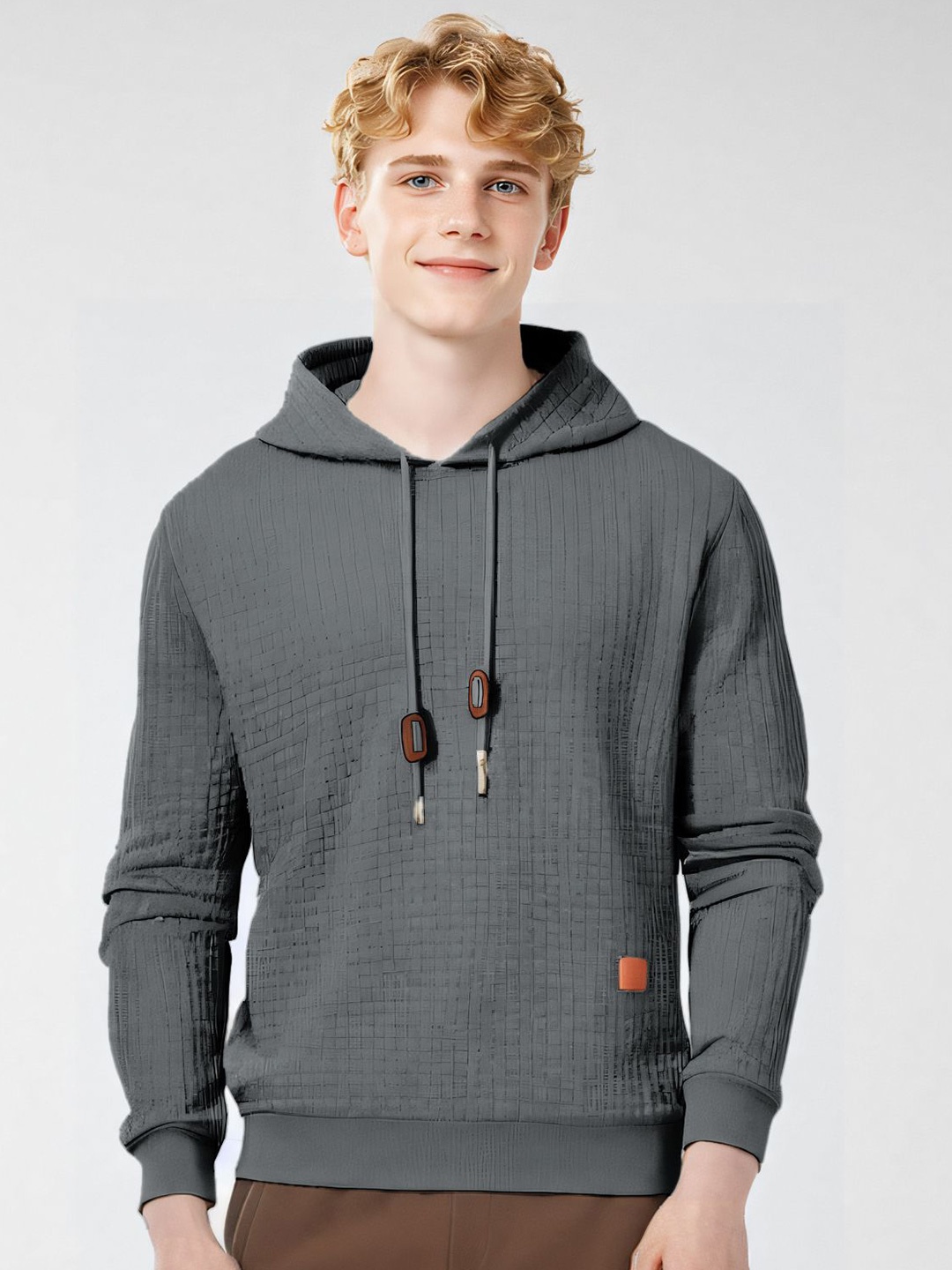 

StyleCast x Revolte Men Checked Hooded Sweatshirt, Grey
