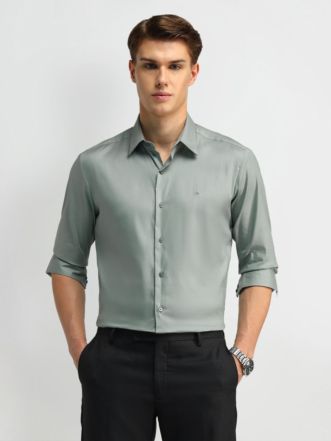 

Arrow New York Men Smart Slim Fit Opaque Formal Shirt, Green