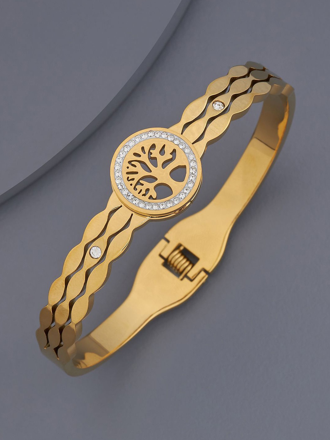 

Kushal's Fashion Jewellery Gold-Plated Stone Studded Kada Bracelet