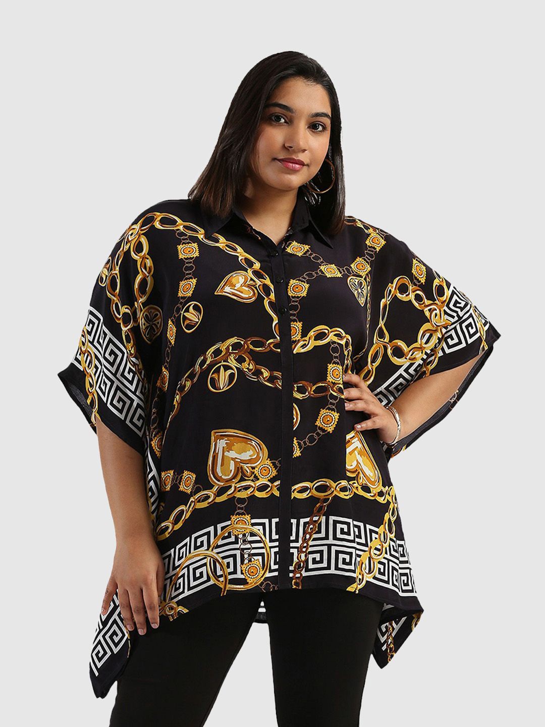 

Presence Women Print Kimono Sleeve Kaftan Top, Black