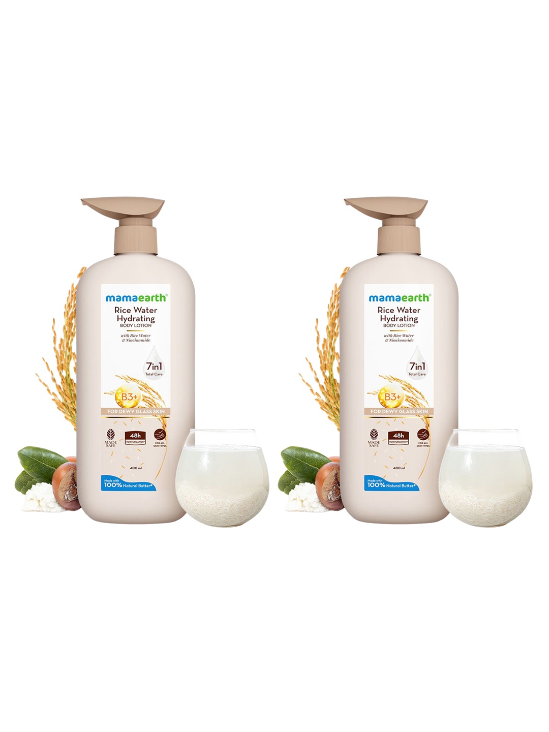 

Mamaearth Set of 2 Rice Water Hydrating Body Lotion - 400 ml each, Beige