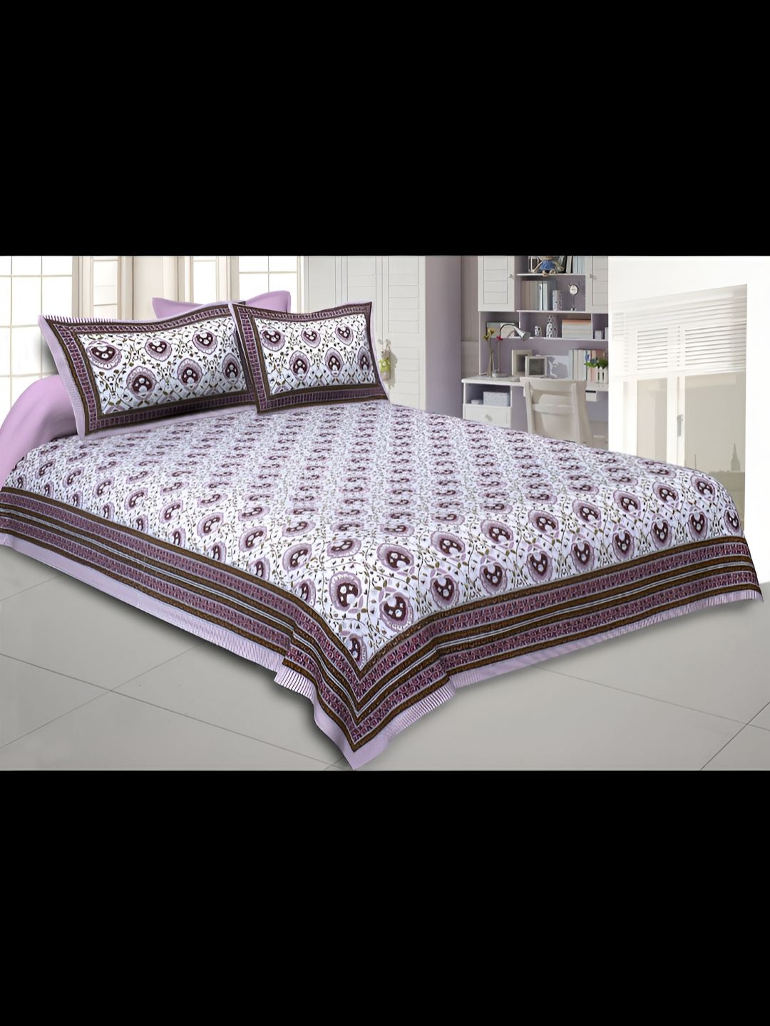 

BED-SHEET.COM Pink Floral Printed Pure Cotton 240 Tc King Bedsheet Set 2.74 m x 2.24 m