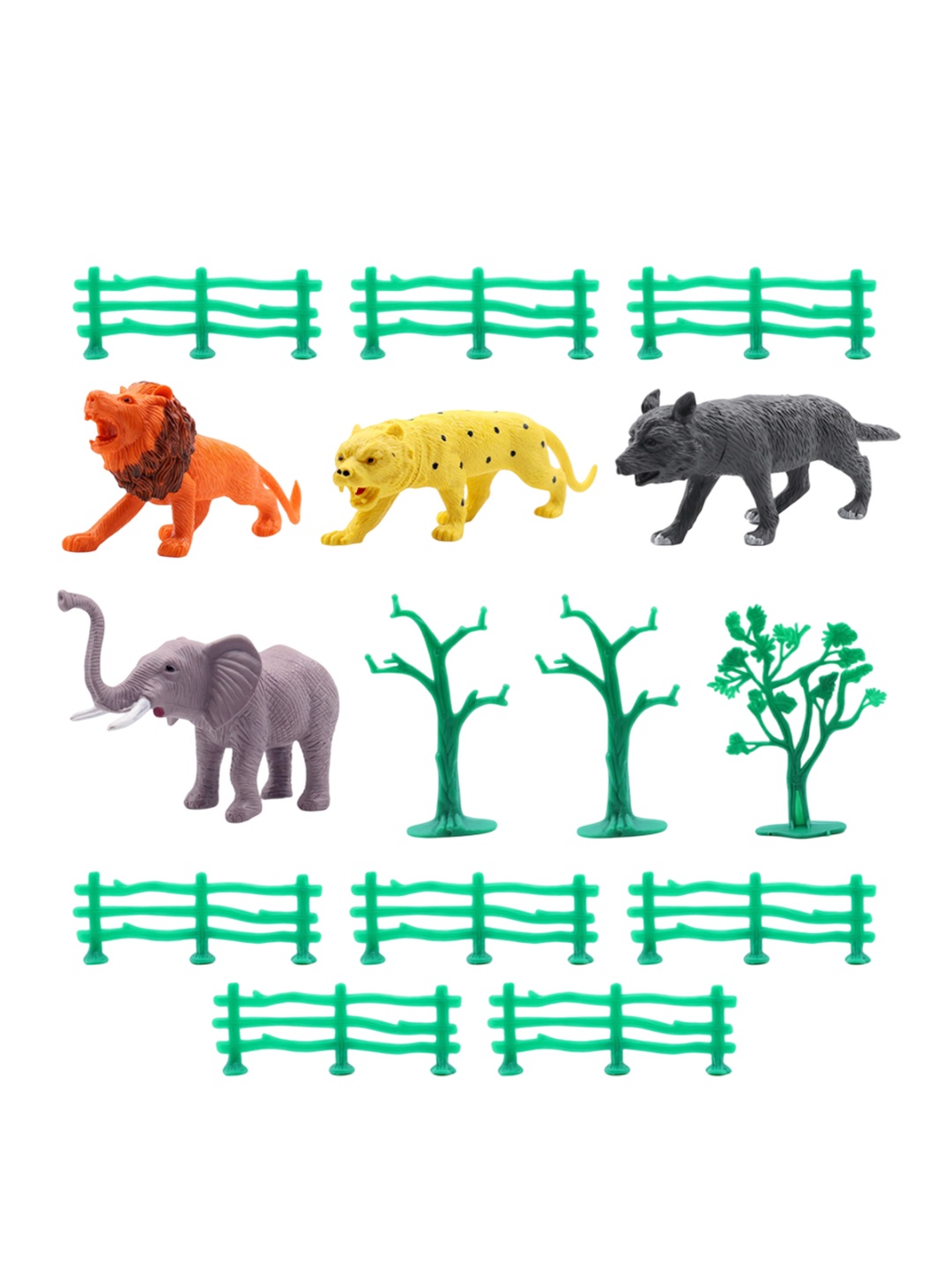 

Aditi Toys Set of 15 Piece Wild Animal Set with Trees & Fence Educational Playset, Yellow