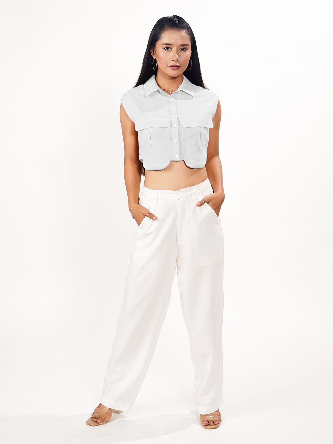 

Zink London Women Opaque Casual Shirt, White