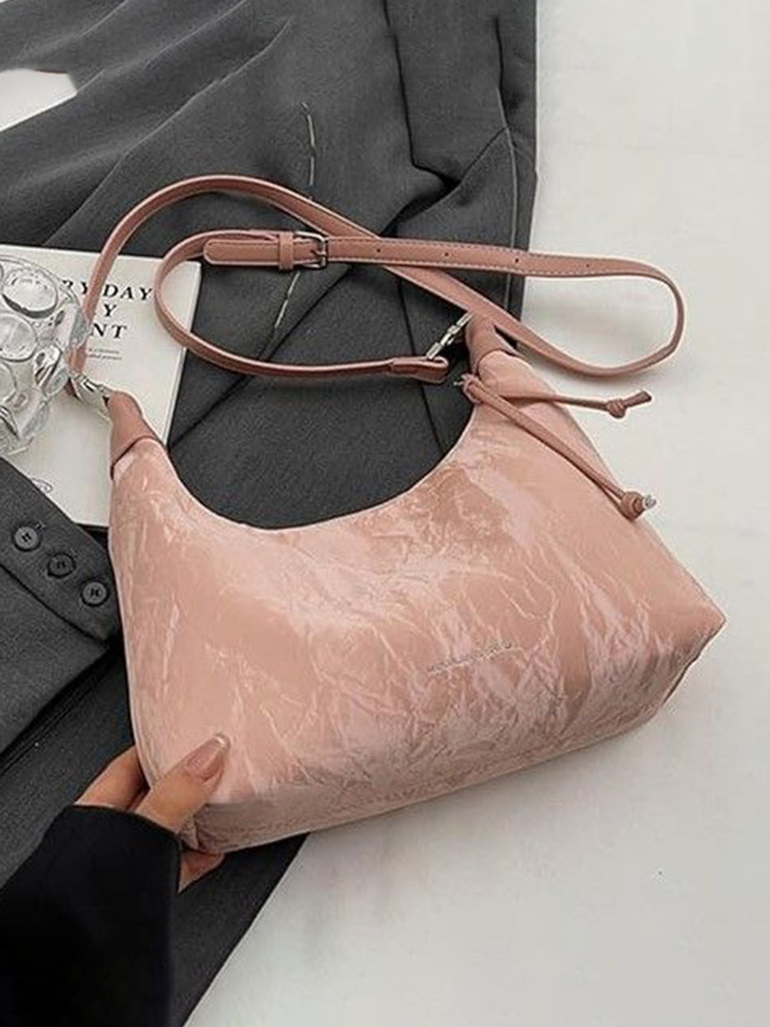 

StyleCast Textured Structured Handheld Bag with Fringed, Pink