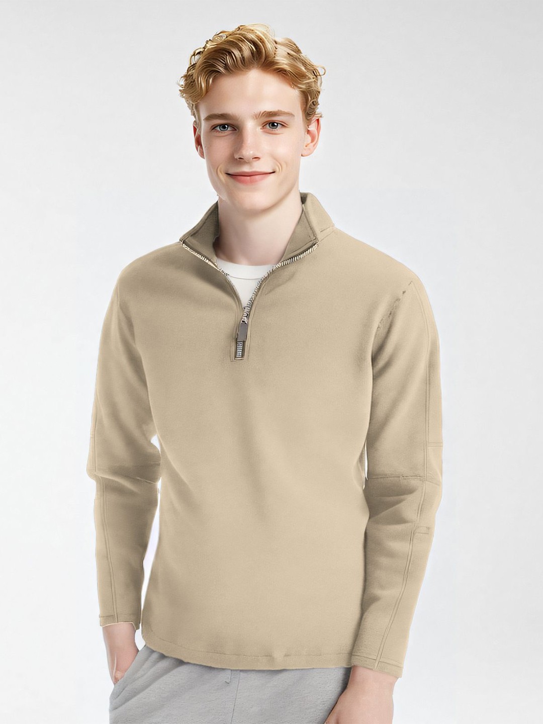 

StyleCast x Revolte Men High Neck Long Sleeves Sweatshirt, Beige