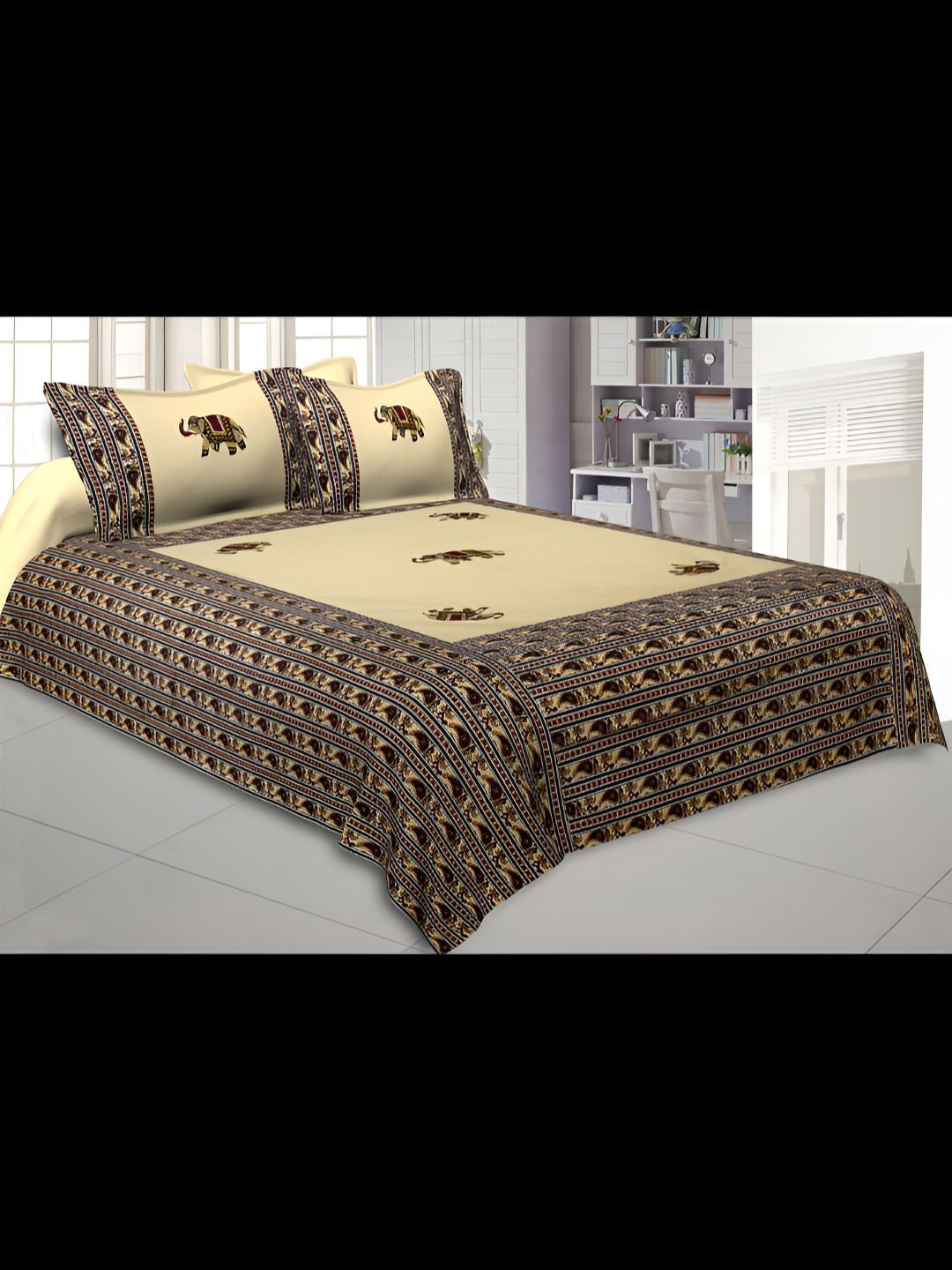 

BED-SHEET.COM Cream-Coloured & Maroon Ethnic Motifs King Bedsheet with 2 Pillow Covers