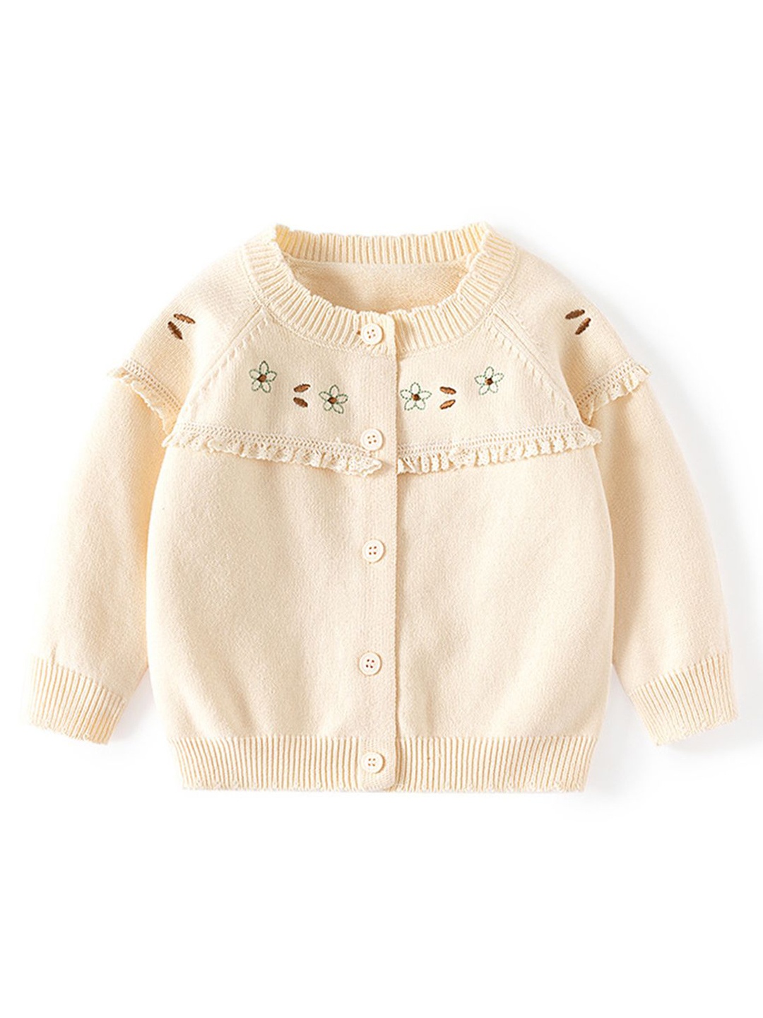 

LULU & SKY Girls Floral Embroidered Cotton Sweaters, Beige