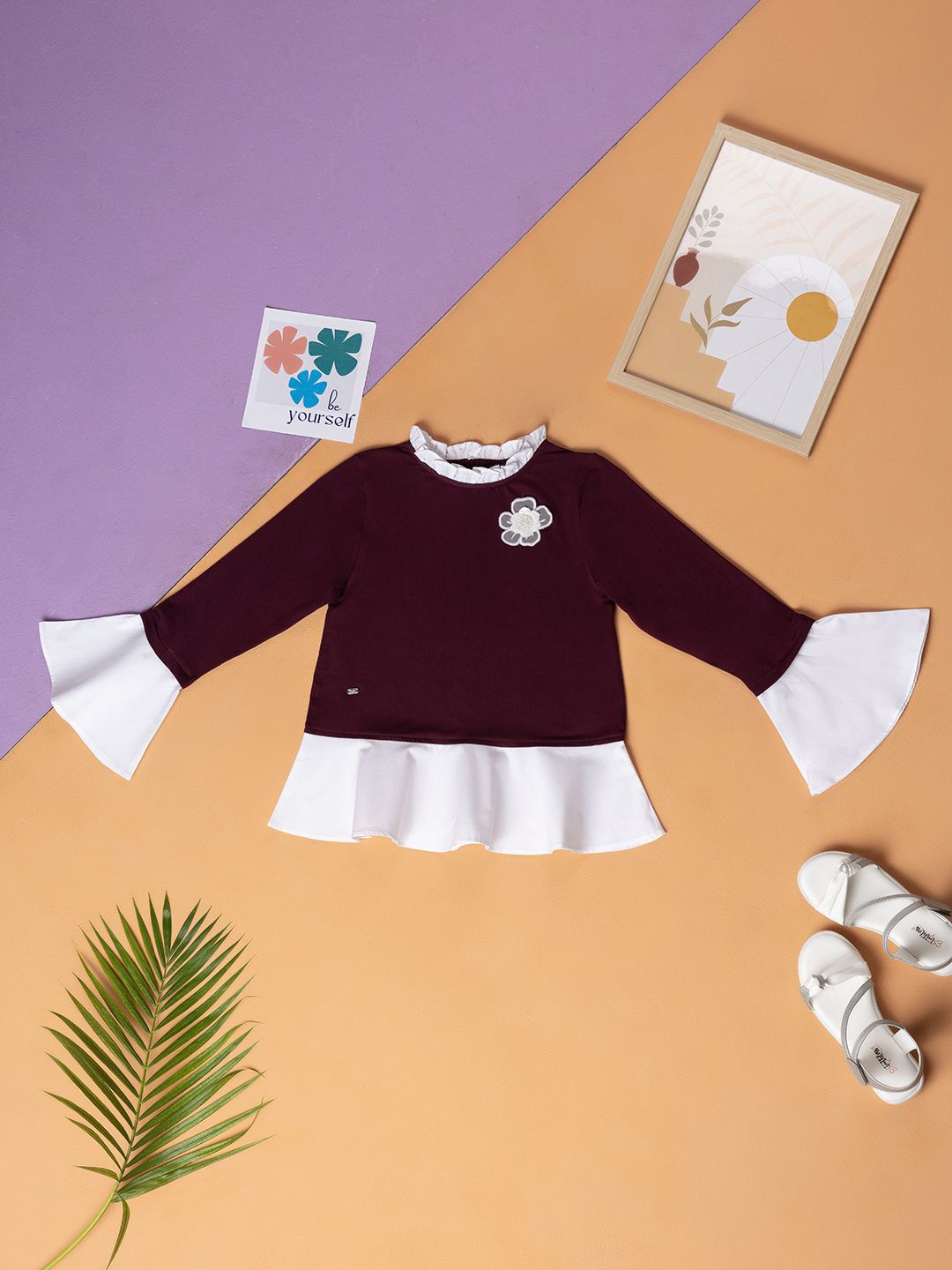 

Purple United Kids Girls Round Neck Cotton Top, Maroon