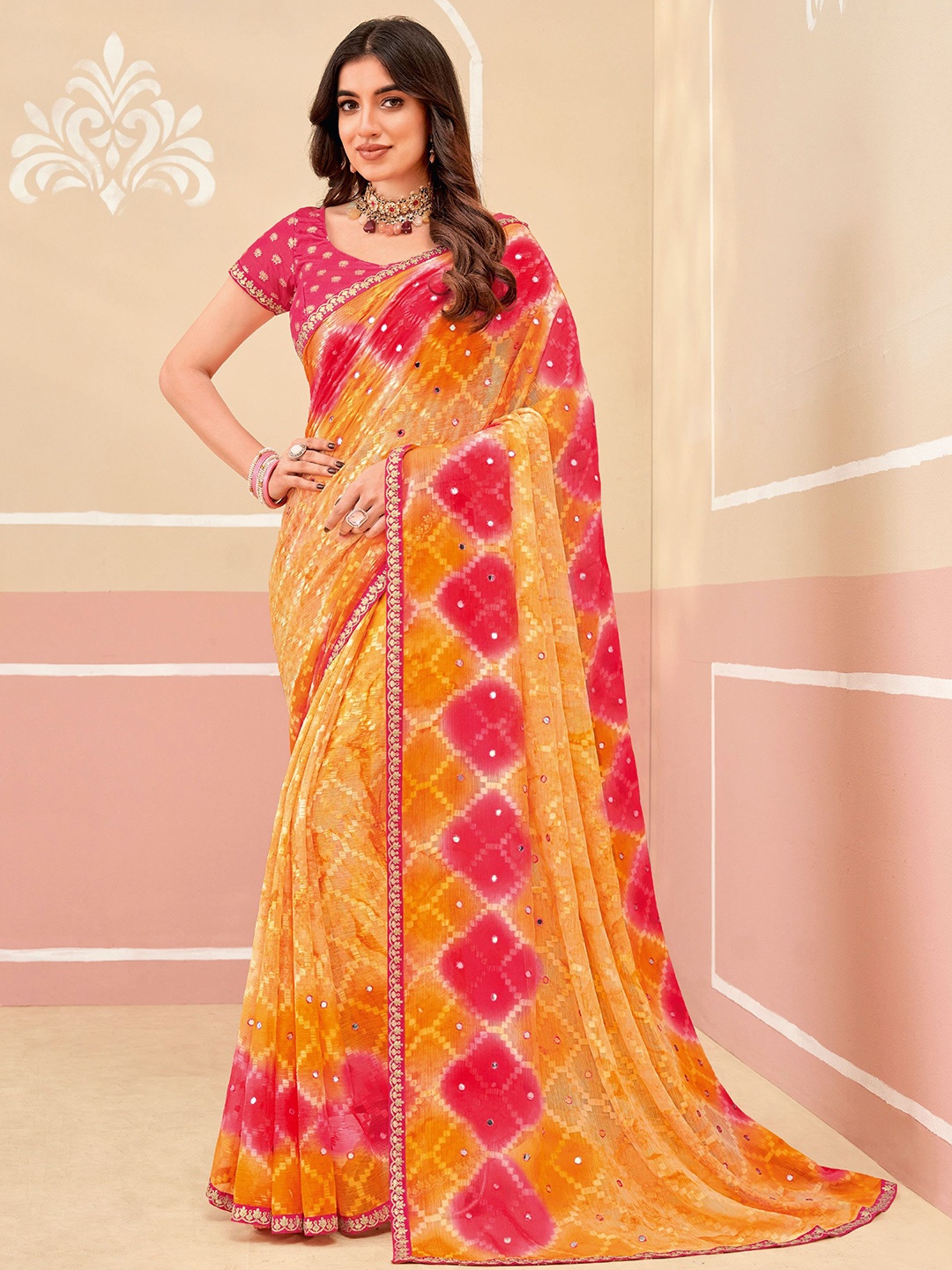 

Laxmipati Women Embroidered Printed Saree, Yellow