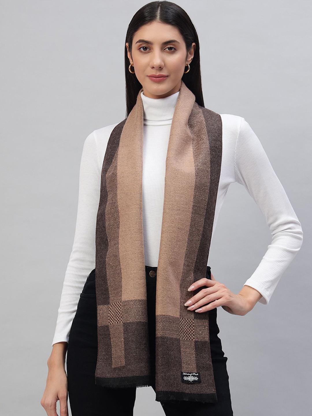 

HANDICRAFT PALACE Women Striped Scarf, Brown