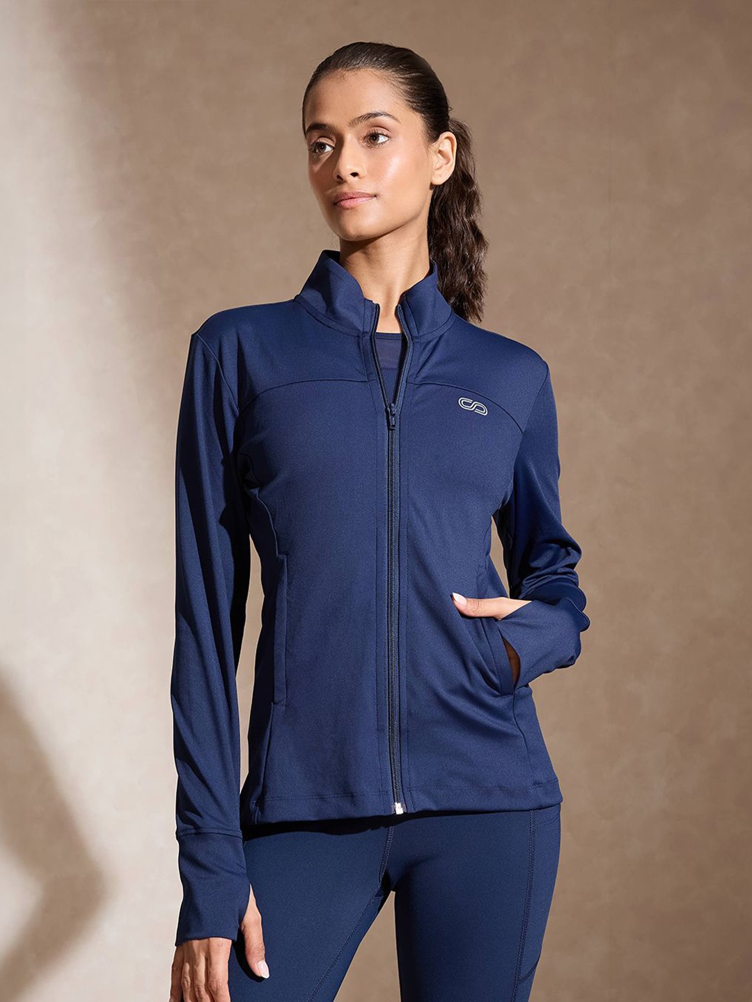 

Silvertraq Women Polyester Lightweight Longline Training or Gym Sporty Jacket, Navy blue