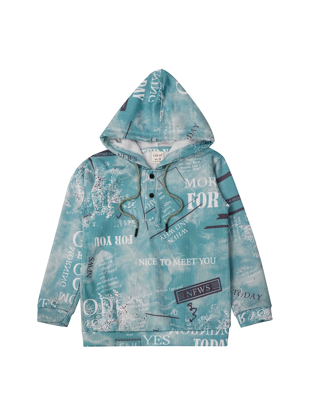 

CAVIO Boys Printed Hooded Sweatshirt, Sea green