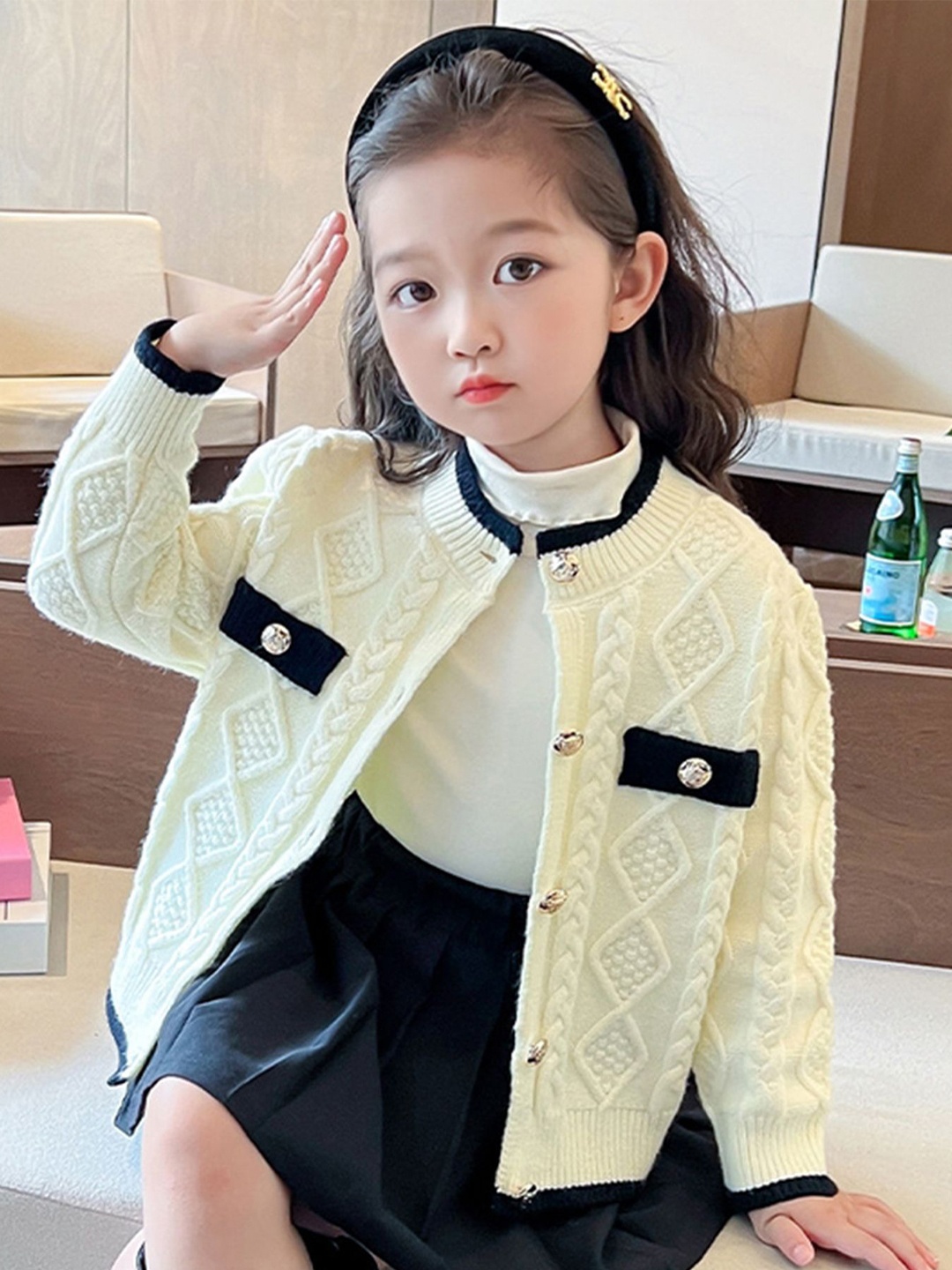 

LULU & SKY Girls Self Design Cardigan Sweater, White