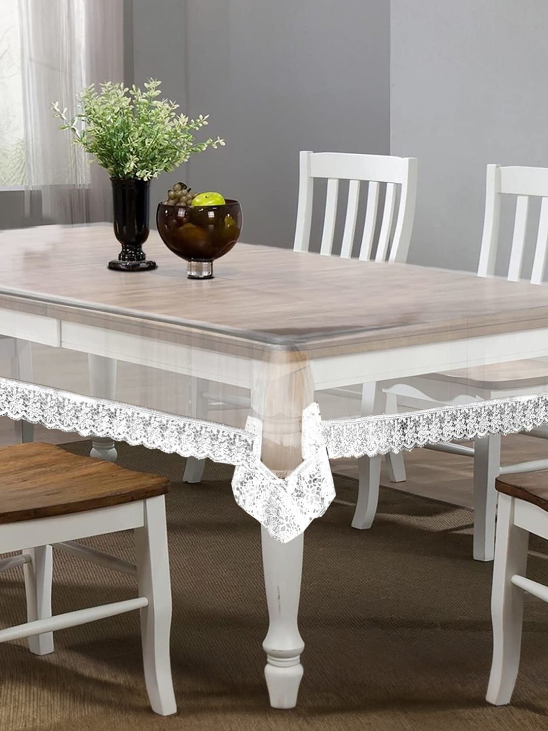 

Kuber Industries Transparent & White 4-Seater Table Cover with Embroidered