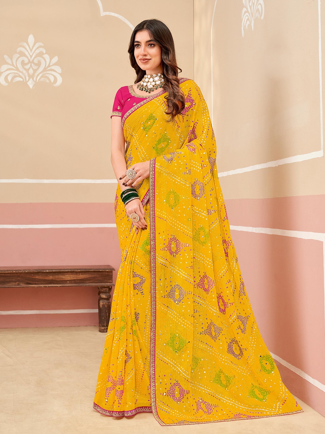 

Laxmipati Women Embroidered Saree With Blouse Piece, Yellow