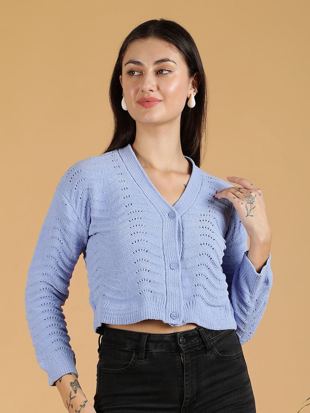 

Kotty Women V-Neck Front-Open Sweaters, Blue