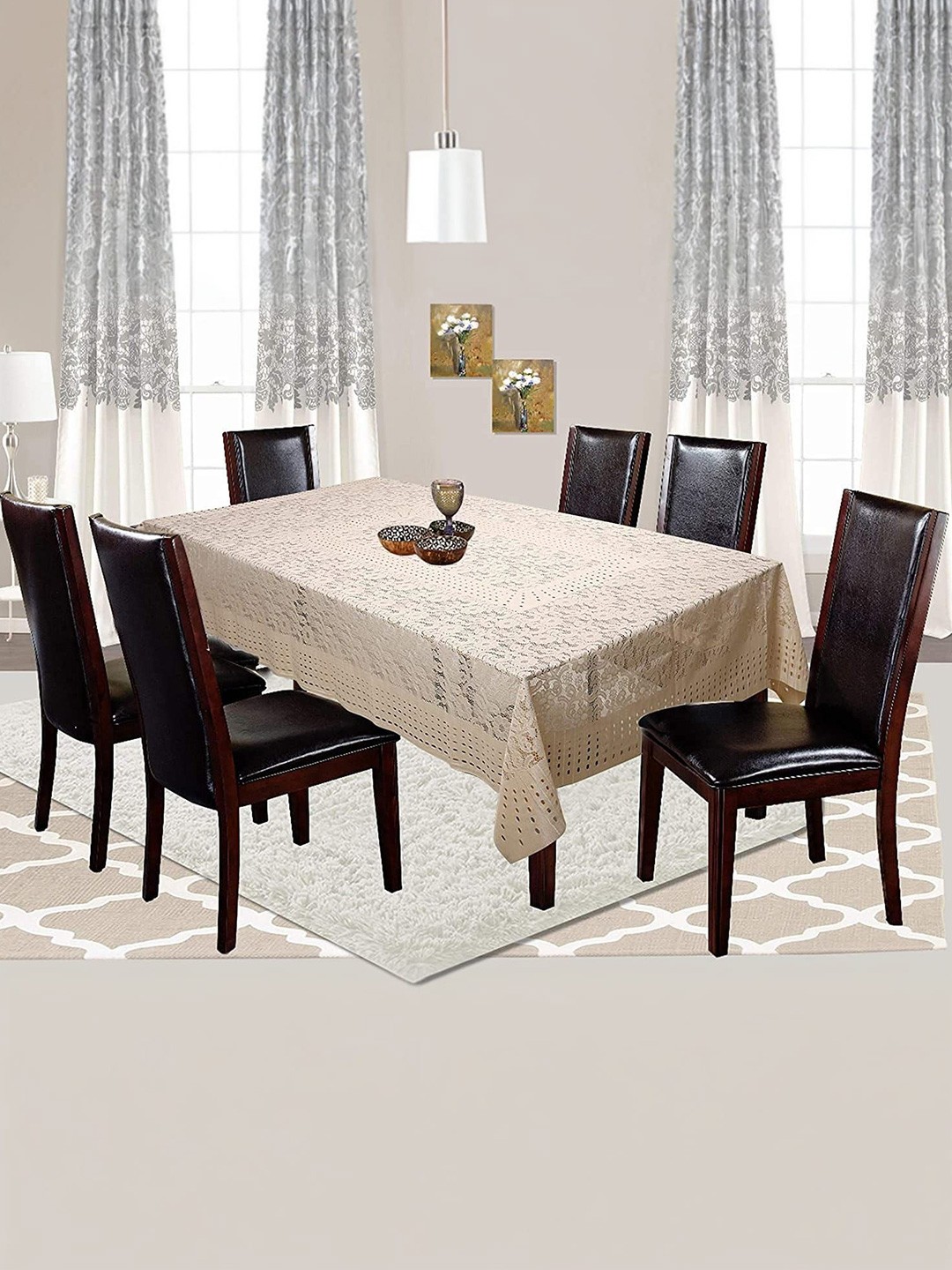 

Kuber Industries Beige Floral Printed Cotton 6-Seater Table Cover