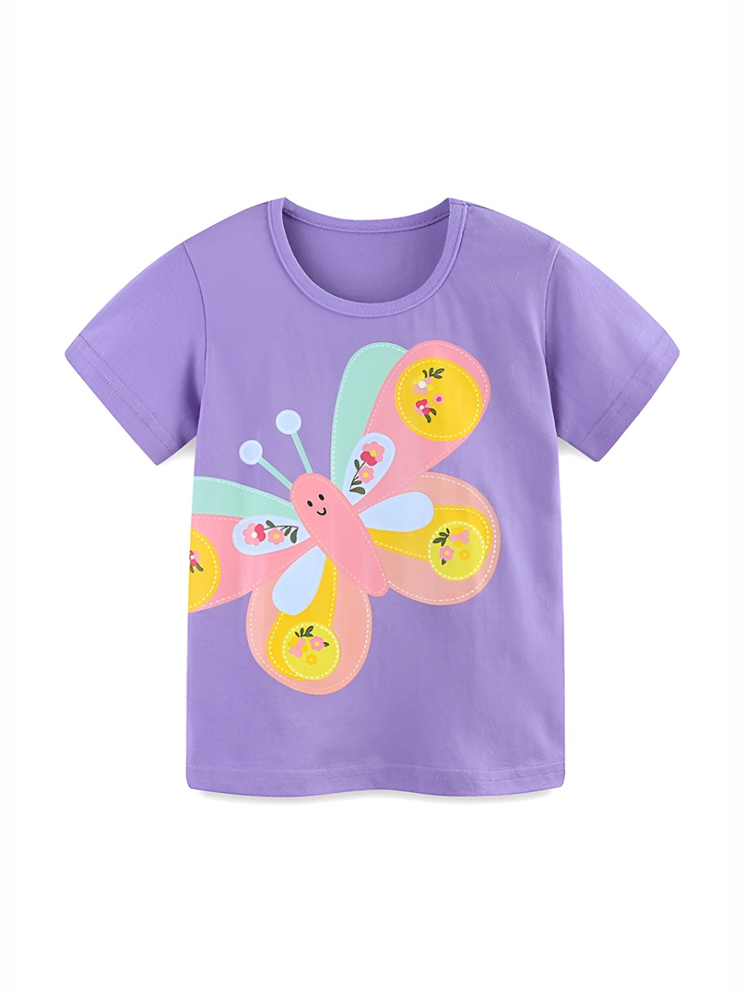 

LULU & SKY Girls Graphic Printed Round Neck Cotton T-shirt, Lavender