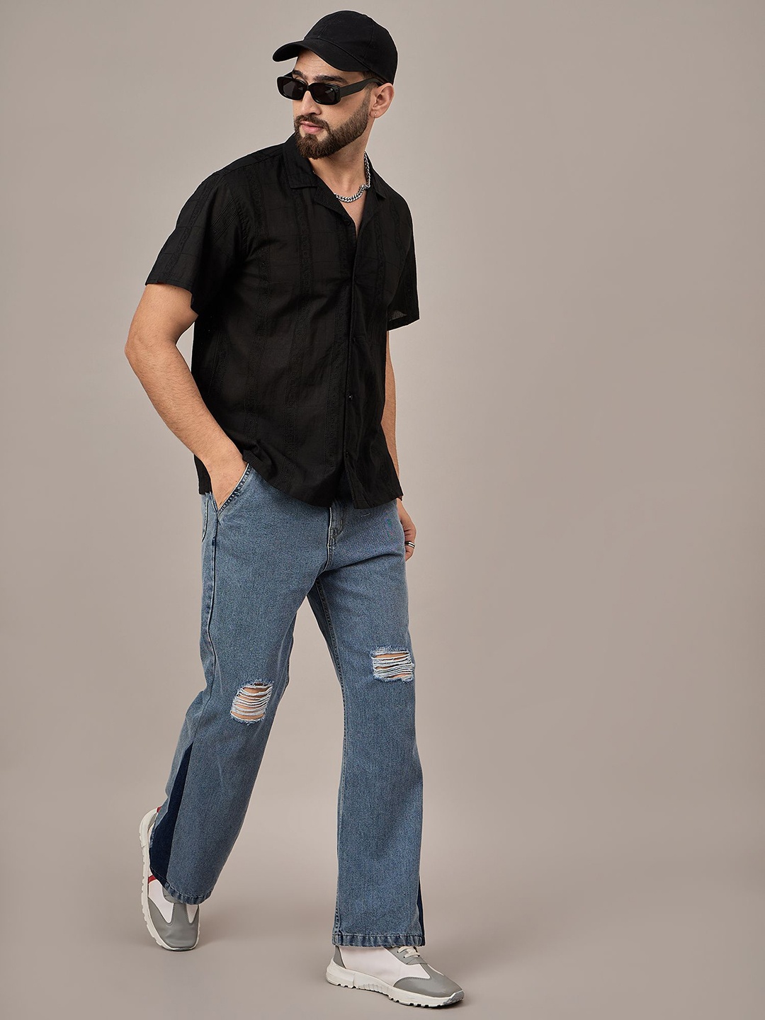 

Anouk Men Opaque Striped Casual Shirt, Black