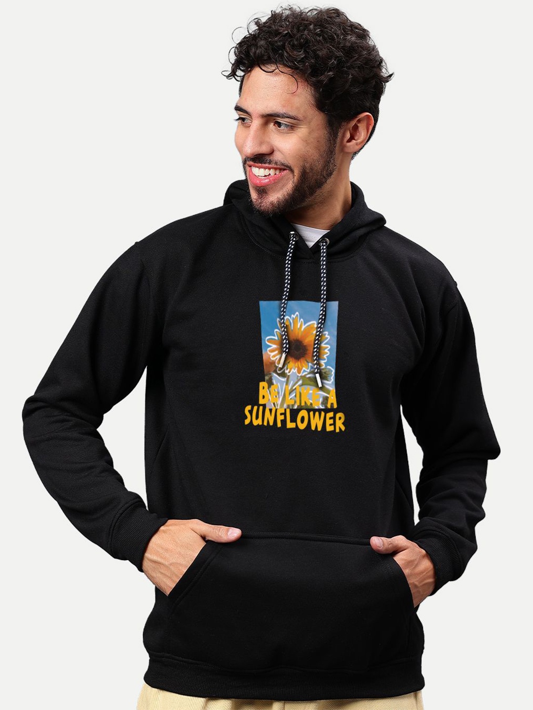 

Mad Over Print Men Printed Hooded Pullover Sweatshirt, Black