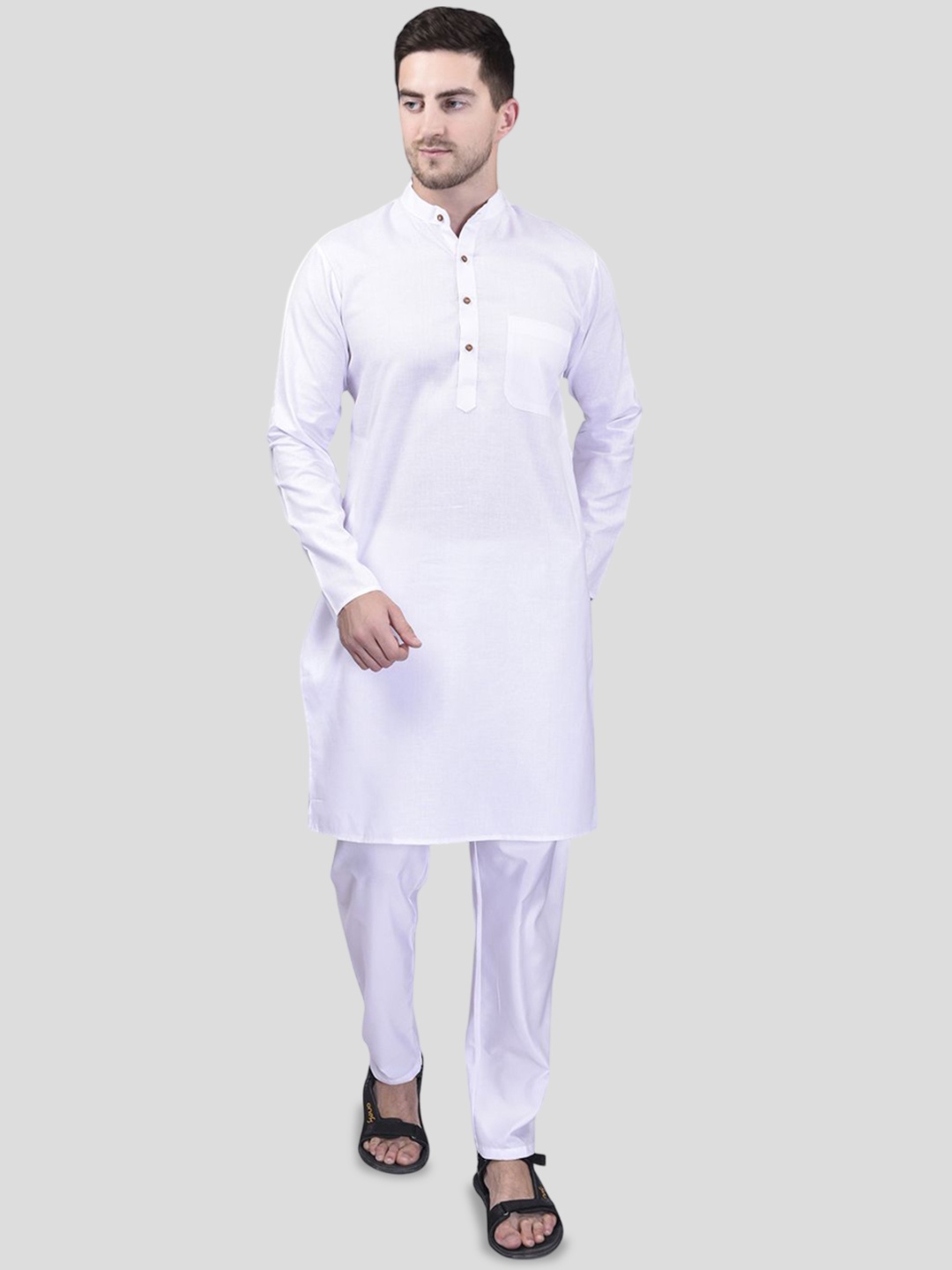 

11Caps Men Regular Pure Cotton Kurta with Trousers, White