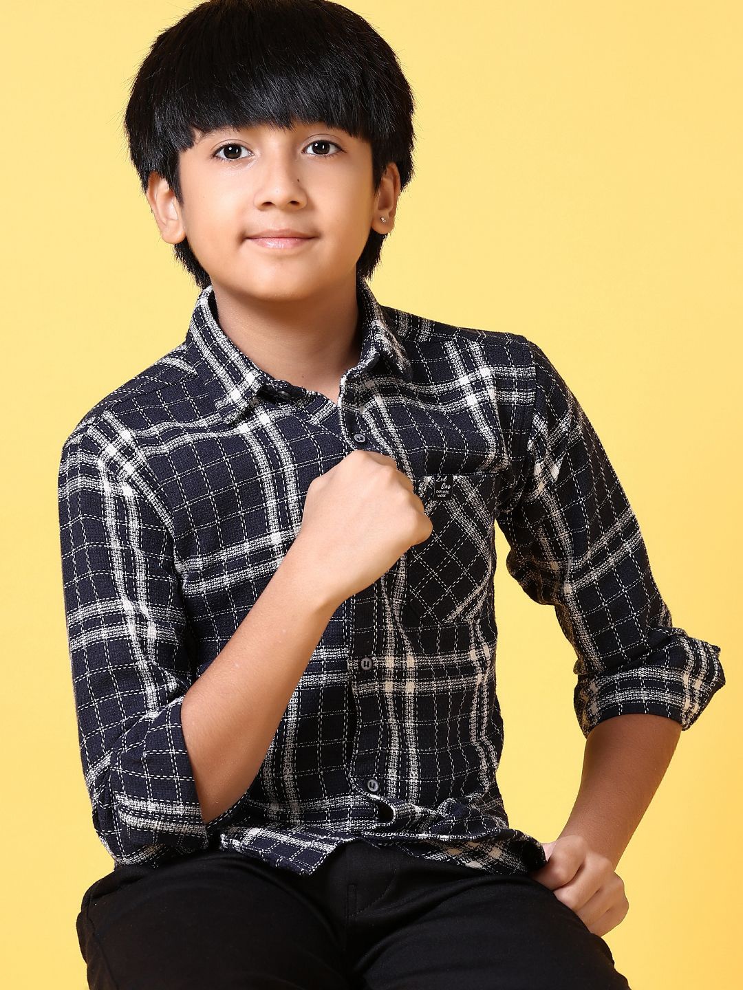 

V-Mart Boys Opaque Checked Casual Shirt, Navy blue