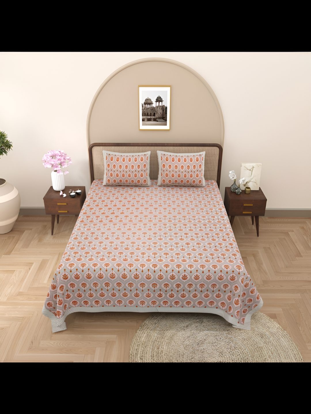 

BED-SHEET.COM Grey & Brown 180 TC King Bedsheet with 2 Pillow Covers
