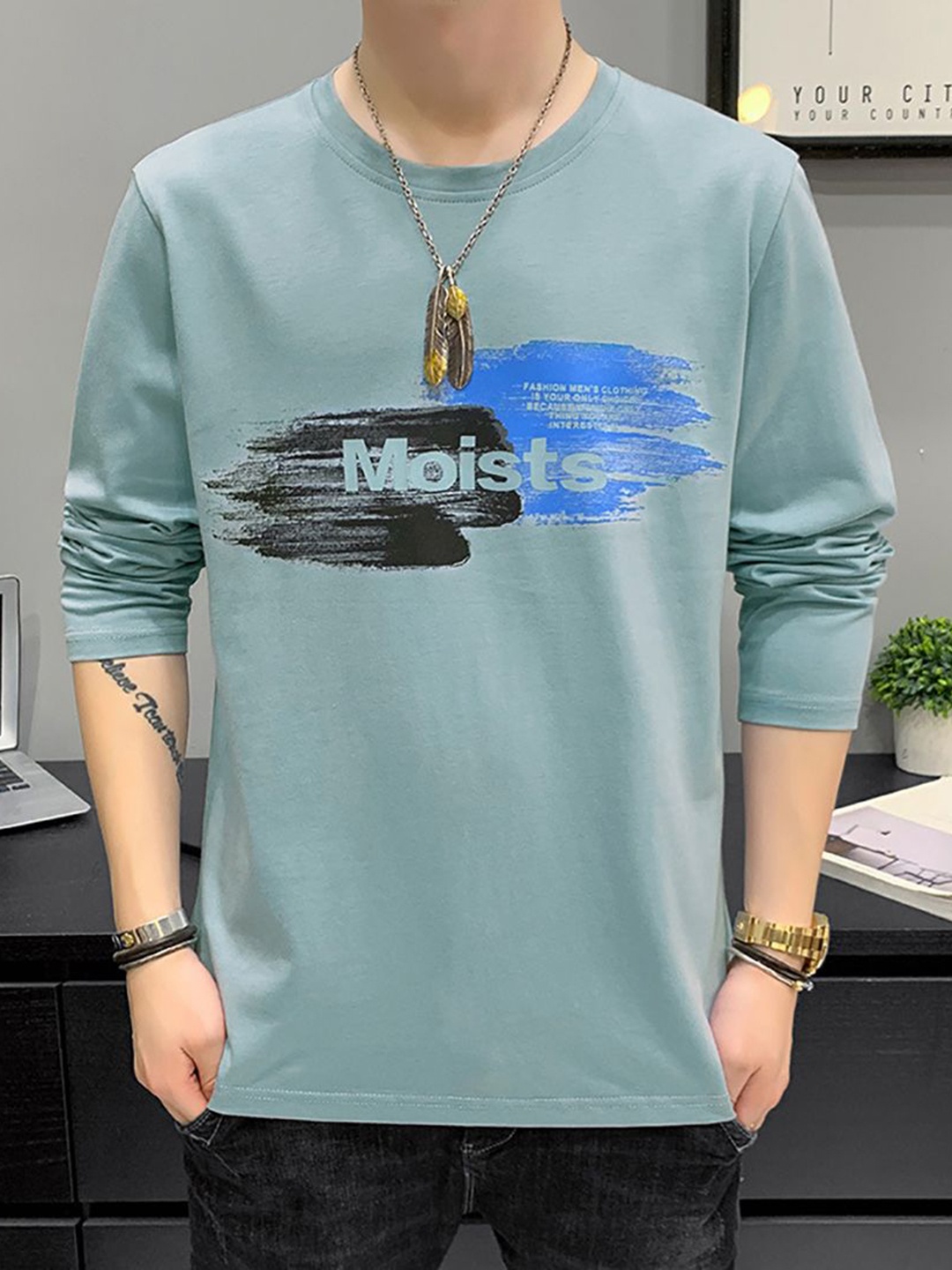 

StyleCast x Revolte Men Graphic Printed Round Neck Cotton T-shirt, Blue