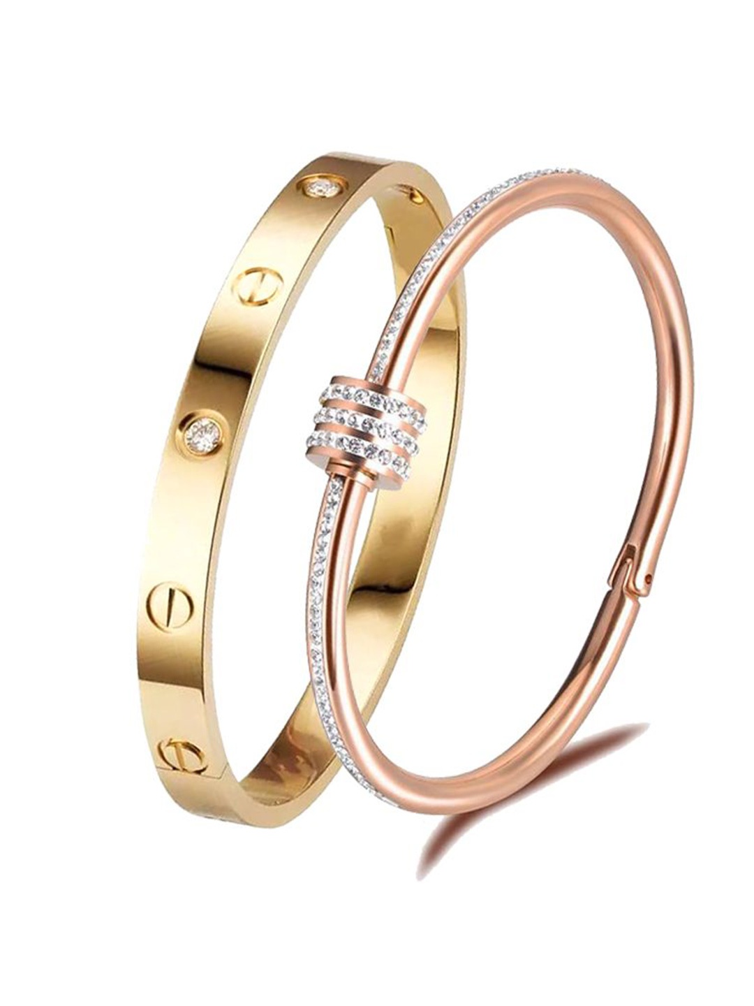 

DIVASTRI Set Of 2 Gold-Plated Stone Studded Stainless Steel Anti Tarnish Kada Bracelet