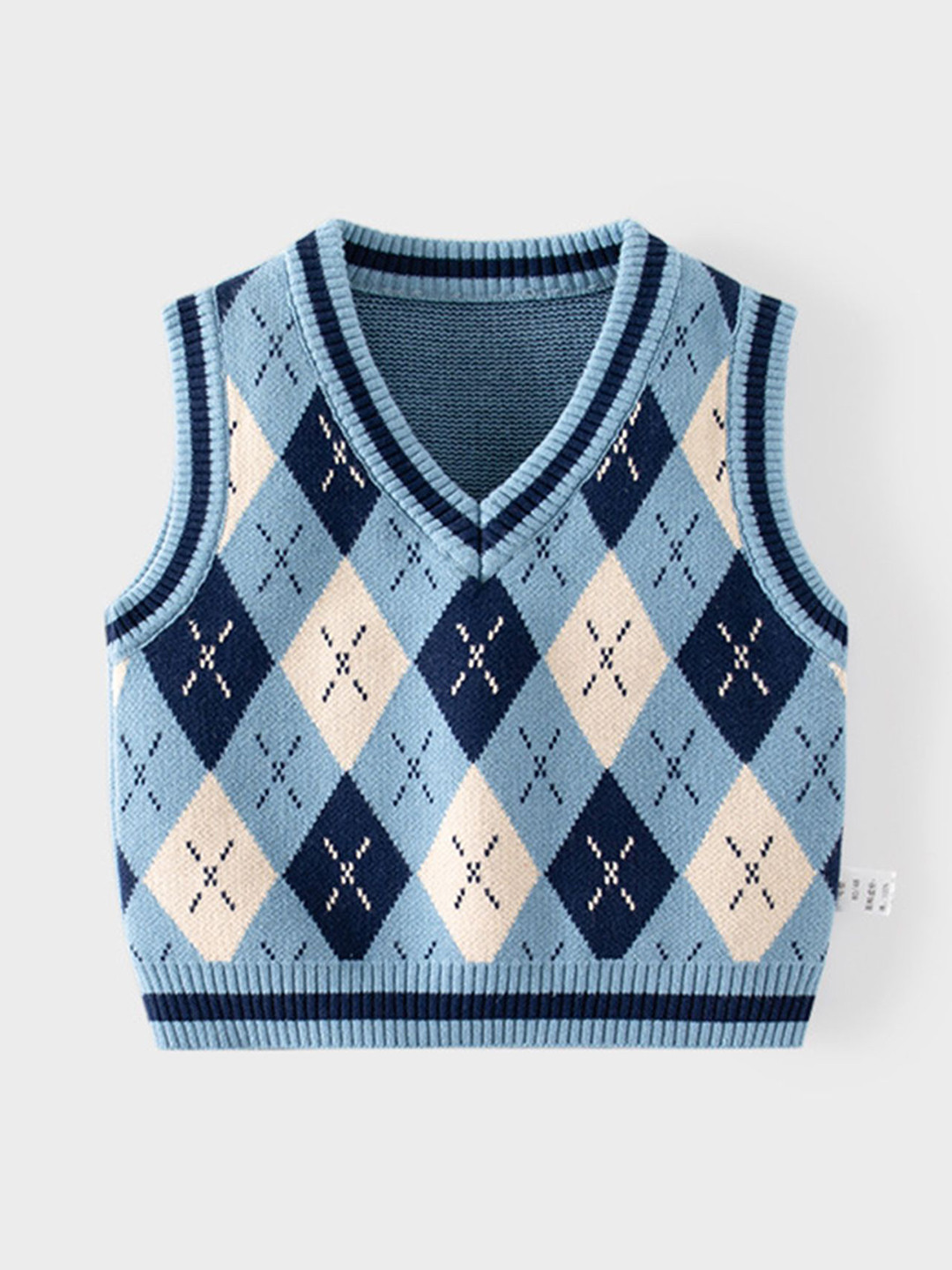 

LULU & SKY Boys Geometric Design Cotton Sweater Vest, Blue