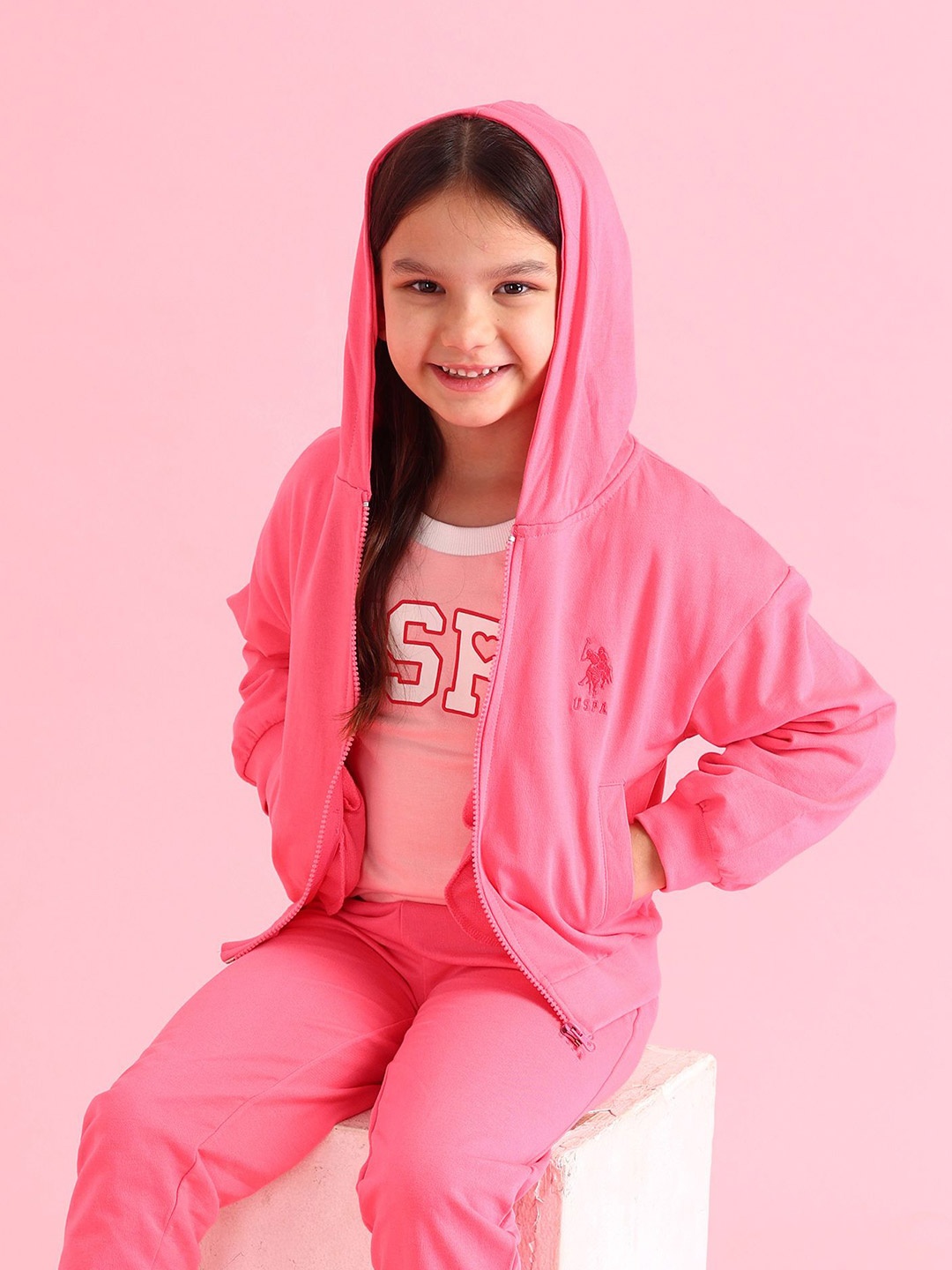 

U.S. Polo Assn. Kids Girls Hooded Cotton Sweatshirt, Pink