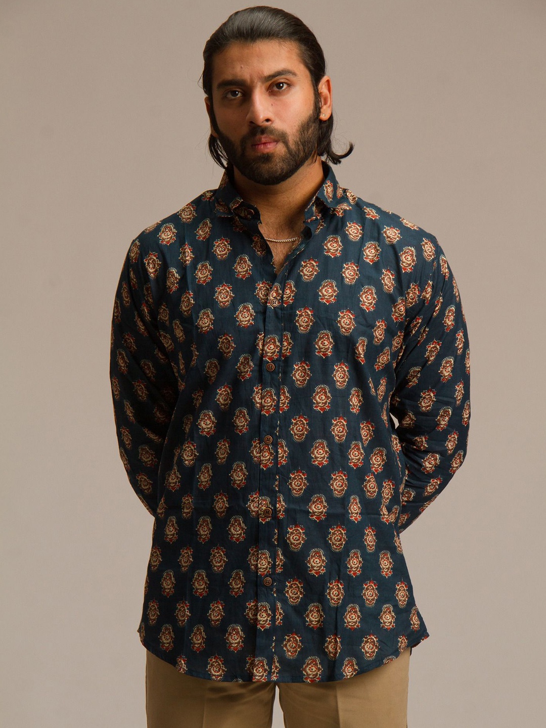 

Bhanwar Jaipur Men Classic Opaque Printed Party Shirt, Blue