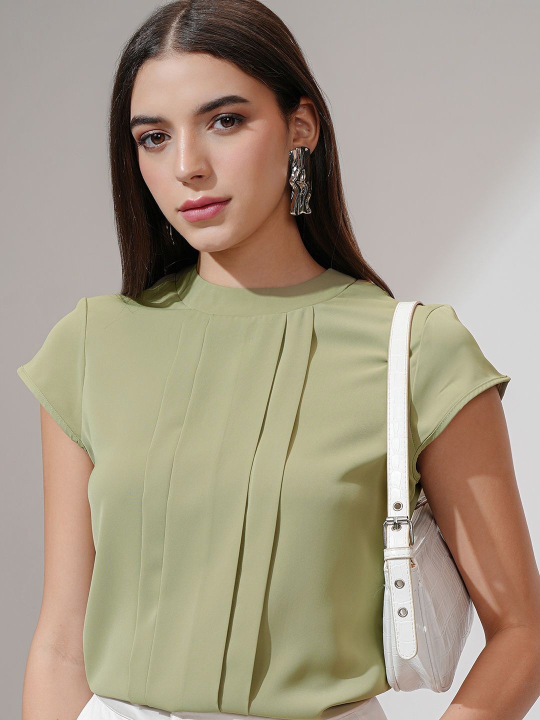

CHIC BY TOKYO TALKIES Women Round Neck Short Sleeves Top, Green