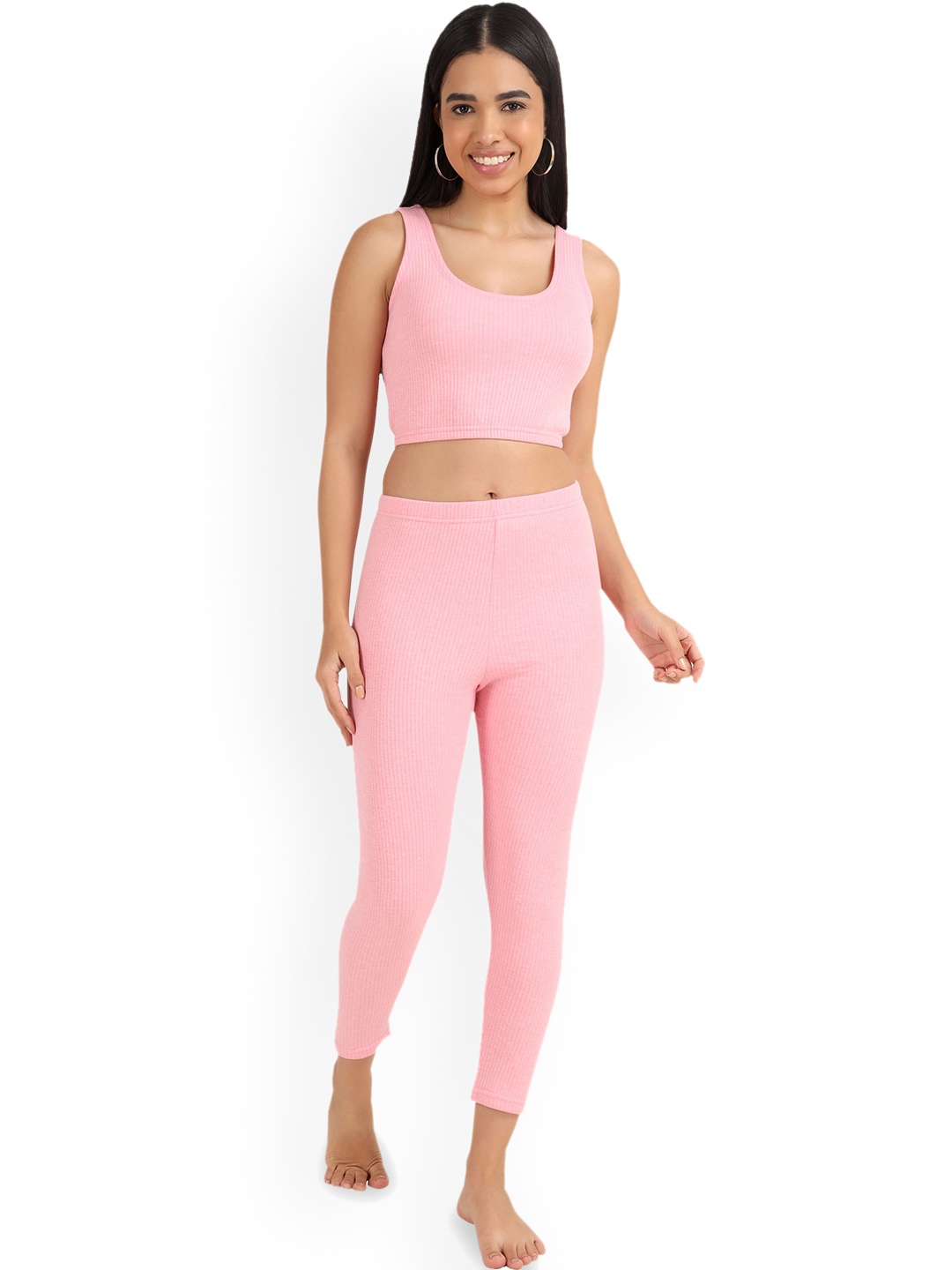 

SELFCARE Women Cotton Ribbed Thermal Set, Pink