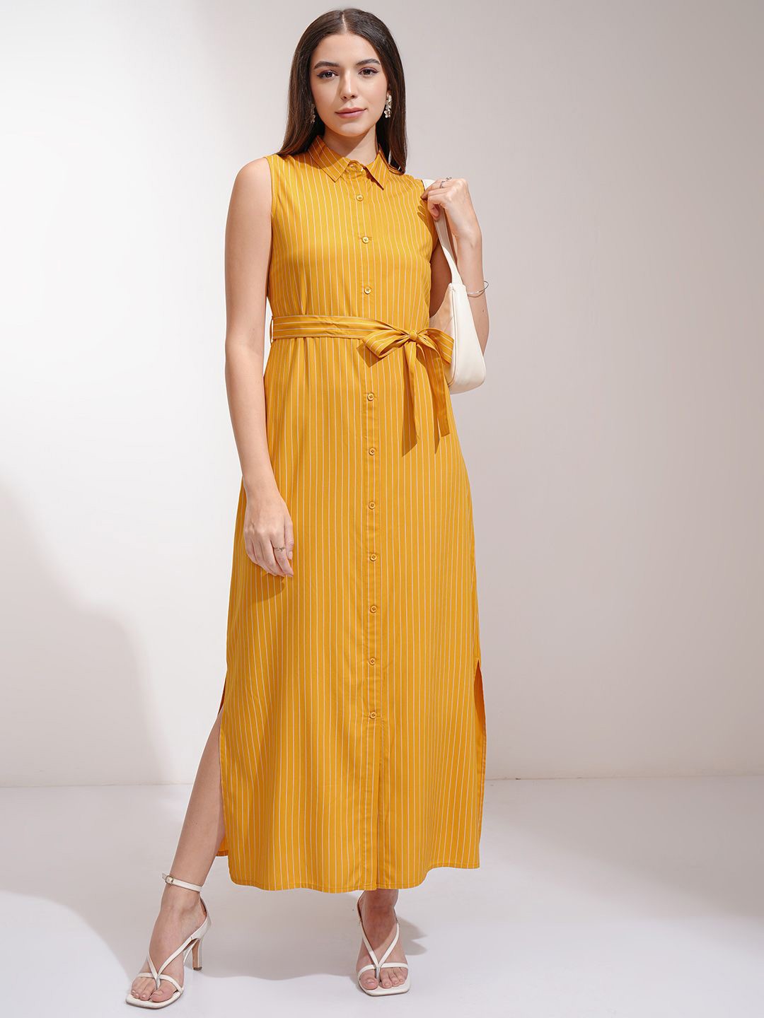 

ESPYR By Tokyo Talkies Women Striped Formal A-Line Maxi Dress, Mustard