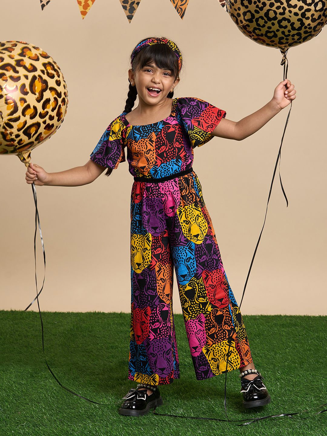 

LIL DRAMA Girls Printed Basic Jumpsuit, Pink
