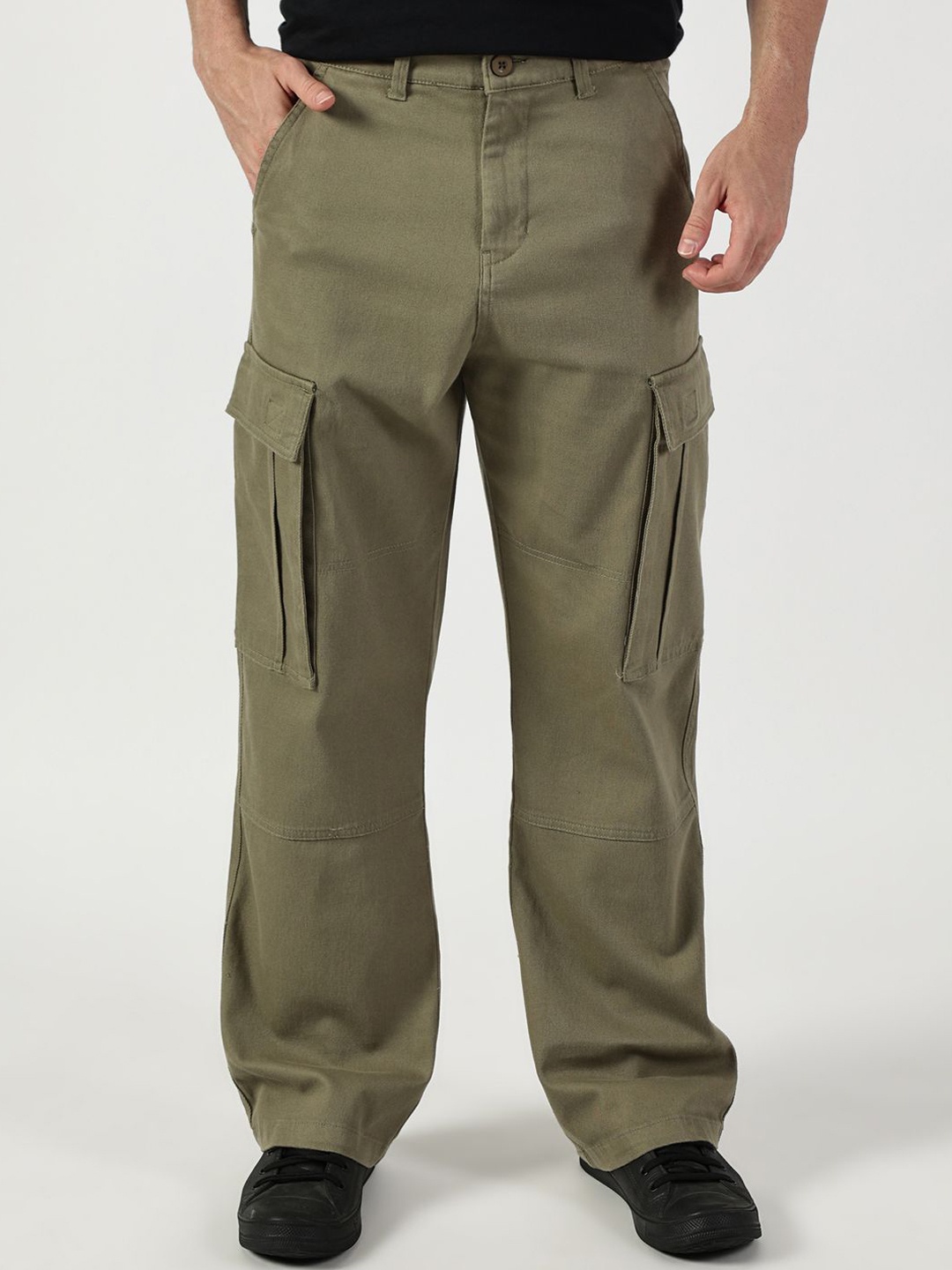 

Thomas Scott Men Relaxed Easy Wash Cargos Trousers, Green
