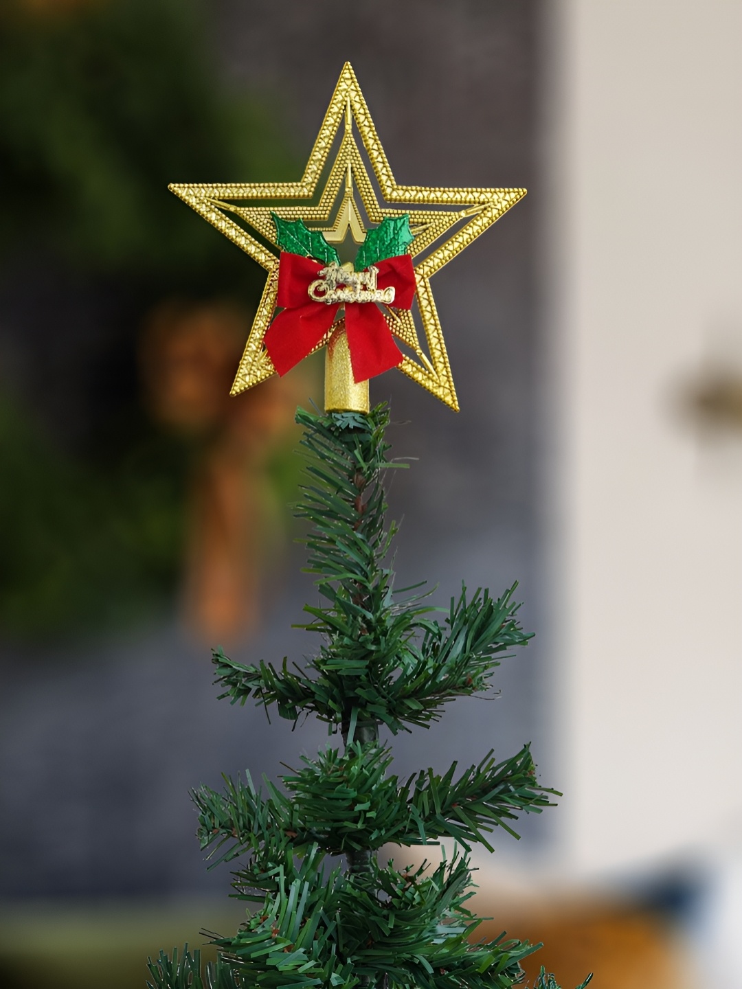 

eCraftIndia Red & Green Textured Merry Christmas Star, Gold