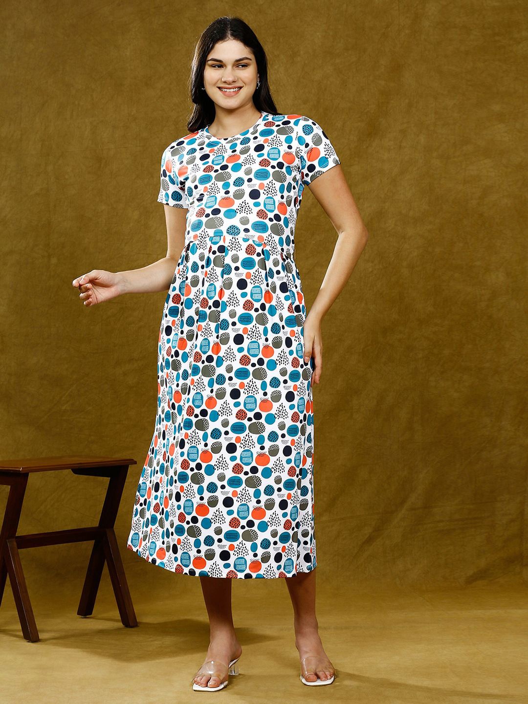 

True Shape Women Print Midi Maternity Dress, Turquoise blue