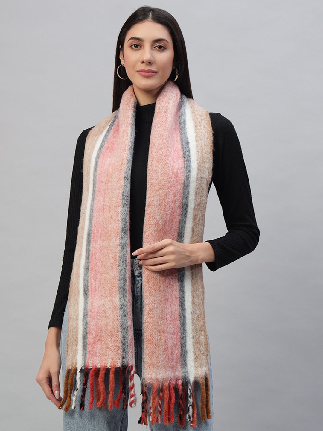 

HANDICRAFT PALACE Women Striped Scarf, Pink