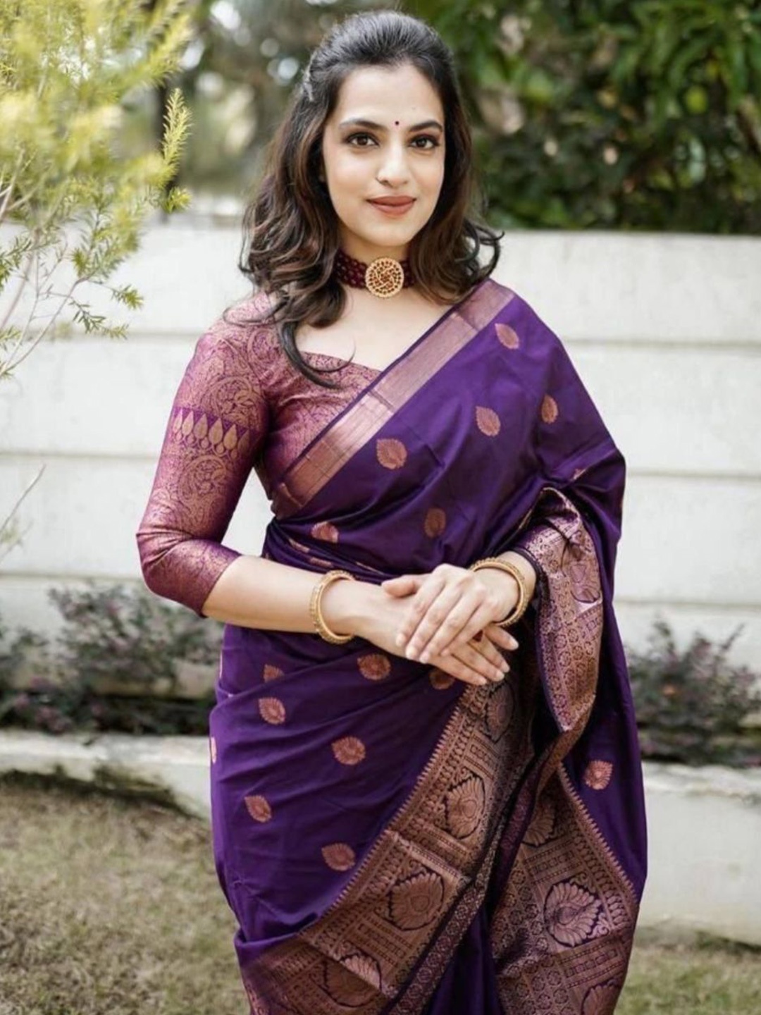 

Areca Designer Floral Zari Pure Silk Designer Banarasi Saree, Purple