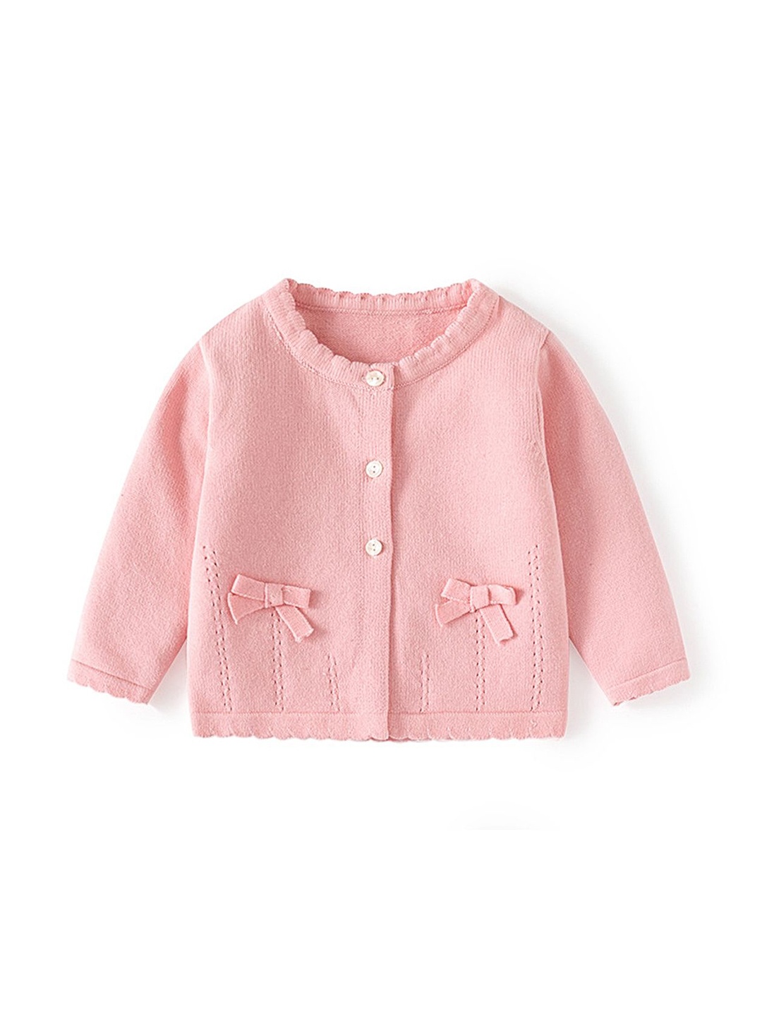 

LULU & SKY Girls Cotton Round Neck Cardigan Sweaters, Pink